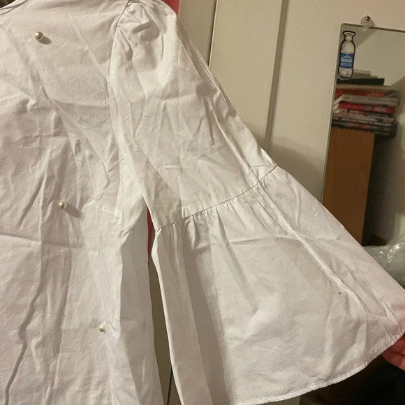 ZARA FAUX PEARL POPLIN BLOUSE - Picture 8 of 8
